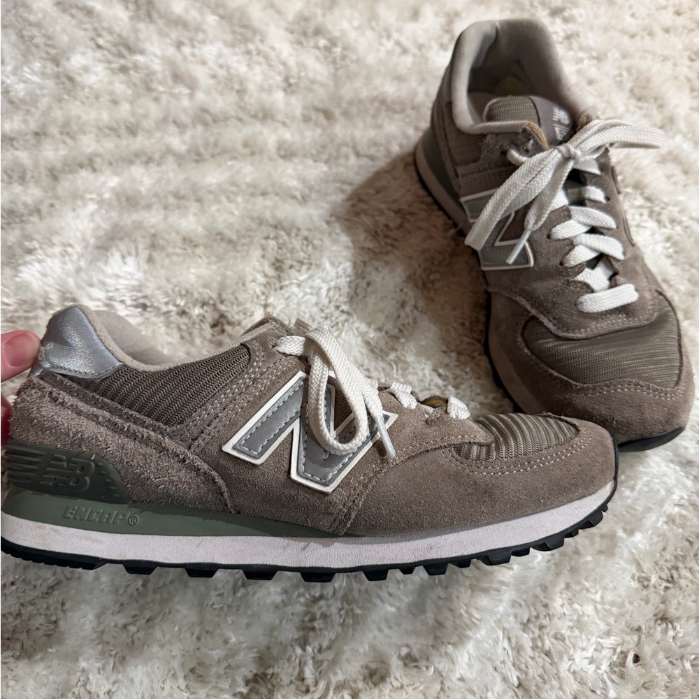 New Balance Brown and Green 574 Sneakers